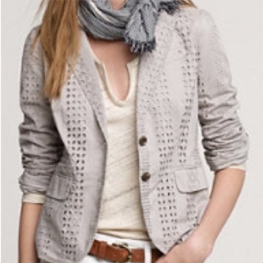 J Crew Cotton Eyelet schoolboy Blazer Grey 2 - Picture 5 of 5